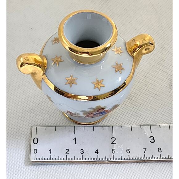 SMALL DECORATIVE VASE-LIMOGES-FRANCE-Porcelain-White-Gold Trim-Couple Image-Sml - Picture 11 of 11